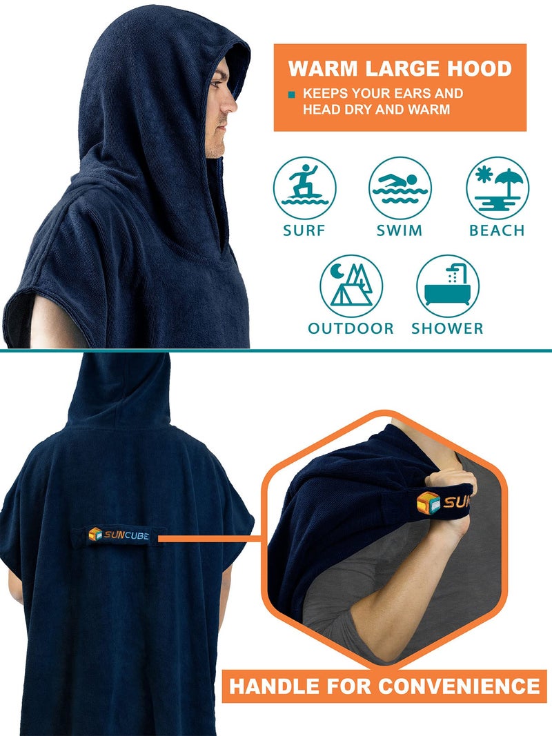 Suncube SUN CUBE Surf Poncho Changing Robe with Hood, Thick Quick Dry Microfiber Wetsuit Changing Towel for Surfing Beach Swim Outdoor Sports Men, Absorbent Wearable Towel Cover Up with Pocket, Navy Blue - Image 4
