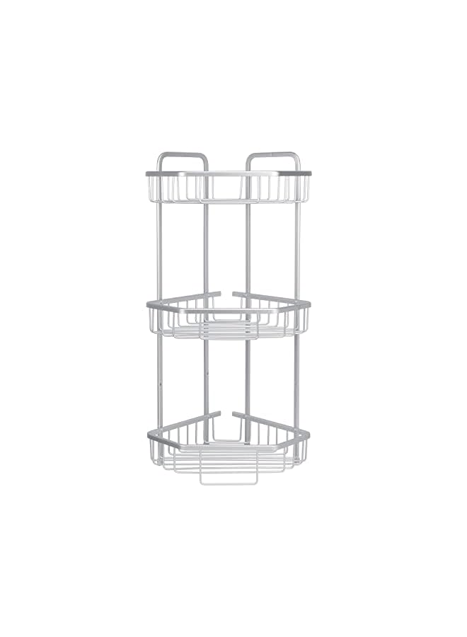 PROMASS Standing Free Shower Caddy, Rustproof Floor Caddy for Bathroom/Kitchen, 3-Tier Aluminum Corner Shower Rack (Silver) - Image 3