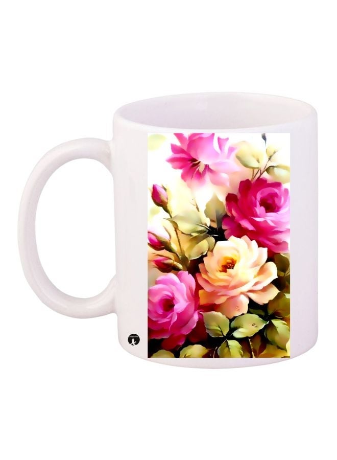 Flower Printed Coffee Mug White/Pink/Green 11ounce