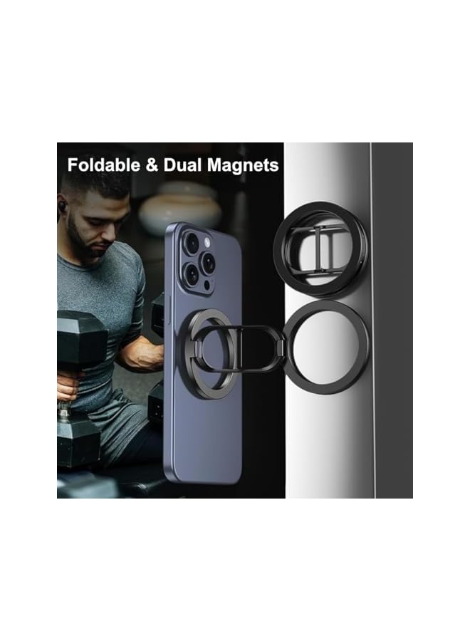 Green Tiger Double Magnetic Ring Holder | MagSafe Compatible Stand for iPhone 12/13/14/15/16 Series | 360° Rotation & Adjustable Angle | Foldable Aluminum Design | Universal for All Smartphones - Image 2