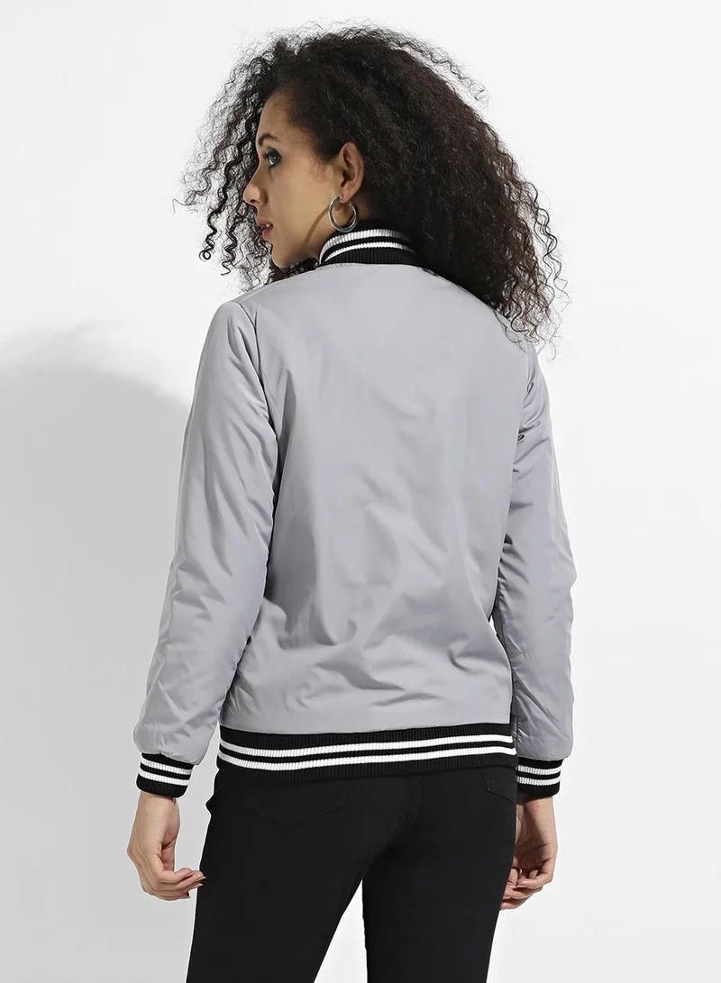 Pinacolada  Women's Light Grey Zip-Front Jacket With Criss-Cross Details for Women | Best Price UAE