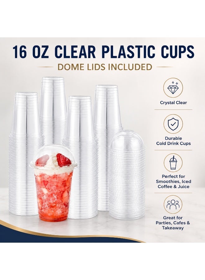 vsell24 16oz Clear Plastic Cups with Dome Lids – Disposable Cups for Smoothies, Iced Coffee, Milkshakes, Juice & Cold Drinks – Ideal for Parties, Events, Cafes & Takeaway Use - Image 2
