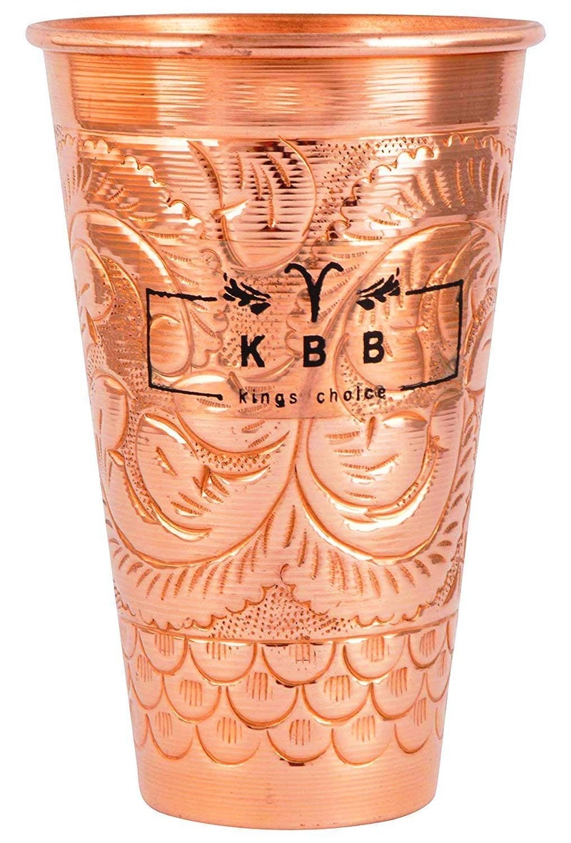 KBB Embossed Leaf Design Jumbo Copper GlassTumbler 550 ml KBB015 Pack of 1 - Image 1