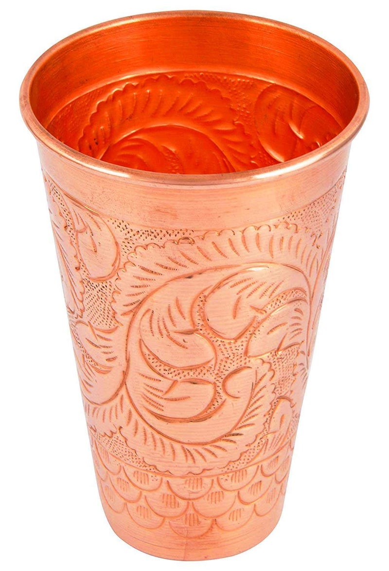 KBB Embossed Leaf Design Jumbo Copper GlassTumbler 550 ml KBB015 Pack of 1 - Image 3