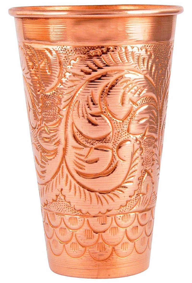 KBB Embossed Leaf Design Jumbo Copper GlassTumbler 550 ml KBB015 Pack of 1 - Image 2