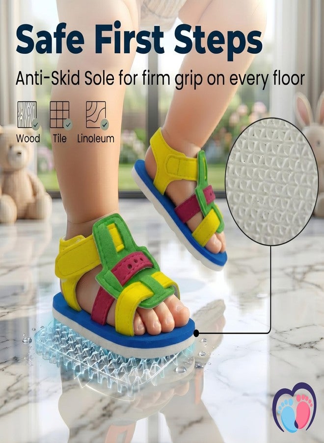 PureSole Lightweight Summer Sandals for 6-12 Months Babies | Secure All Side Support Design with Velcro Closure | Anti-Skid Sole for Early Walkers | Soft, Breathable & Comfortable Daily Wear Sandals (Blue/Yellow) - Image 3