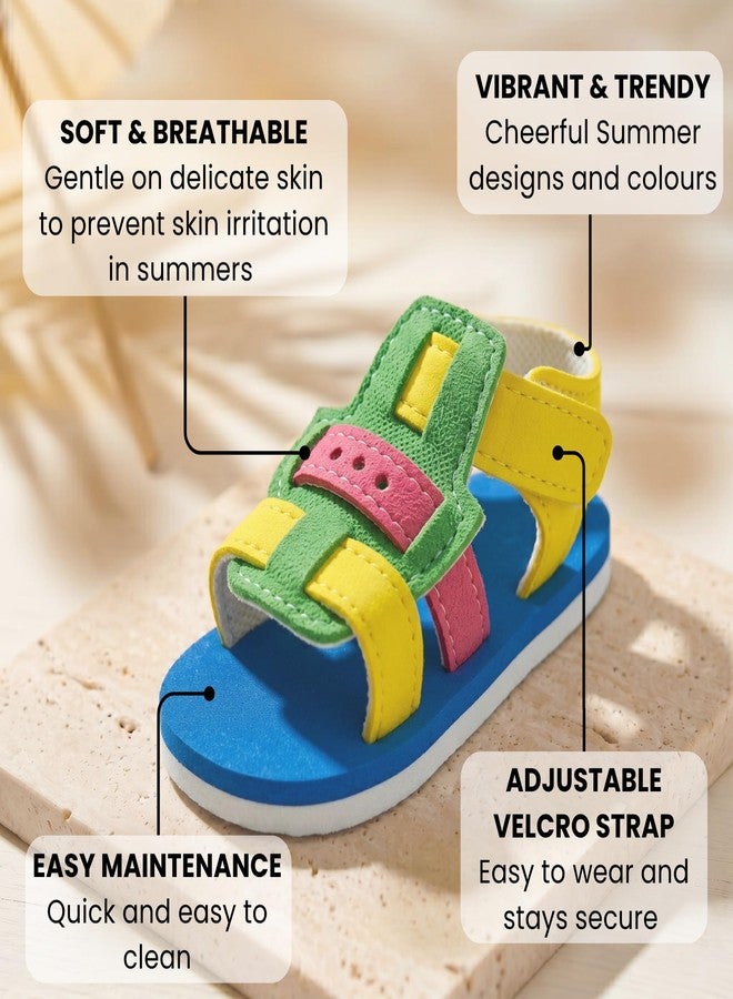 PureSole Lightweight Summer Sandals for 6-12 Months Babies | Secure All Side Support Design with Velcro Closure | Anti-Skid Sole for Early Walkers | Soft, Breathable & Comfortable Daily Wear Sandals (Blue/Yellow) - Image 4