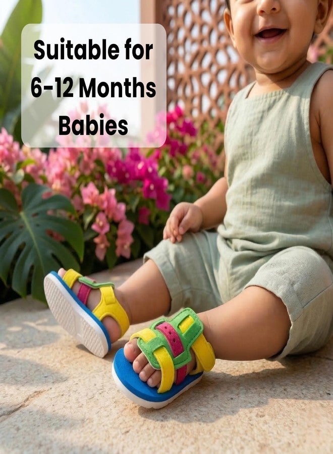 PureSole Lightweight Summer Sandals for 6-12 Months Babies | Secure All Side Support Design with Velcro Closure | Anti-Skid Sole for Early Walkers | Soft, Breathable & Comfortable Daily Wear Sandals (Blue/Yellow) - Image 5