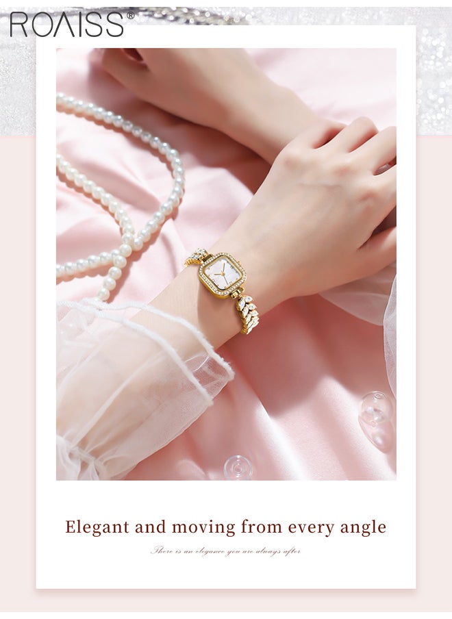 roaiss - Women's Mermaid Strap Quartz Watch Analog Display Square Fritillaria Dial and Zirconia Diamonds Decoration Waterproof Luxurious Wristwatch as Gift for Ladies - Image 1