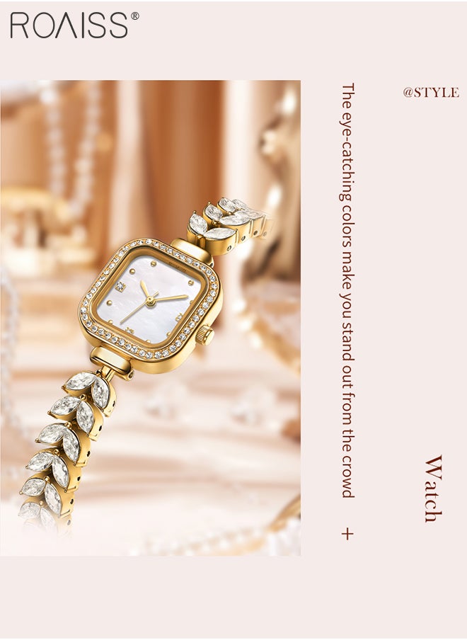 roaiss - Women's Mermaid Strap Quartz Watch Analog Display Square Fritillaria Dial and Zirconia Diamonds Decoration Waterproof Luxurious Wristwatch as Gift for Ladies - Image 1