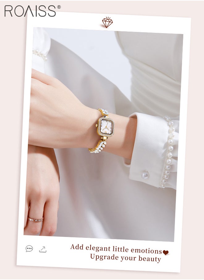 roaiss - Women's Mermaid Strap Quartz Watch Analog Display Square Fritillaria Dial and Zirconia Diamonds Decoration Waterproof Luxurious Wristwatch as Gift for Ladies - Image 1