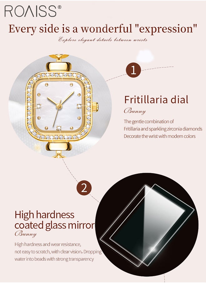 roaiss - Women's Mermaid Strap Quartz Watch Analog Display Square Fritillaria Dial and Zirconia Diamonds Decoration Waterproof Luxurious Wristwatch as Gift for Ladies - Image 1