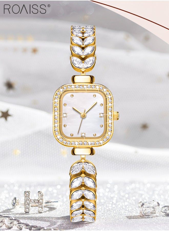 roaiss - Women's Mermaid Strap Quartz Watch Analog Display Square Fritillaria Dial and Zirconia Diamonds Decoration Waterproof Luxurious Wristwatch as Gift for Ladies - Image 1