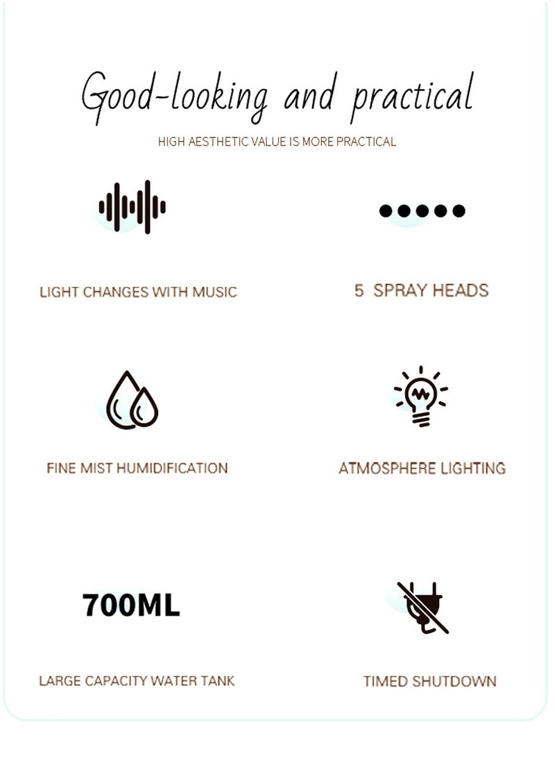 Bukela ​Flame Essential Oil Diffuser, 700ml RGB Color Changing Music Sync Air Diffuser Cool Mist Humidifier Super Quiet Auto Shut Off Diffuser with 2 Mist Modes for Large Room  - Image 2