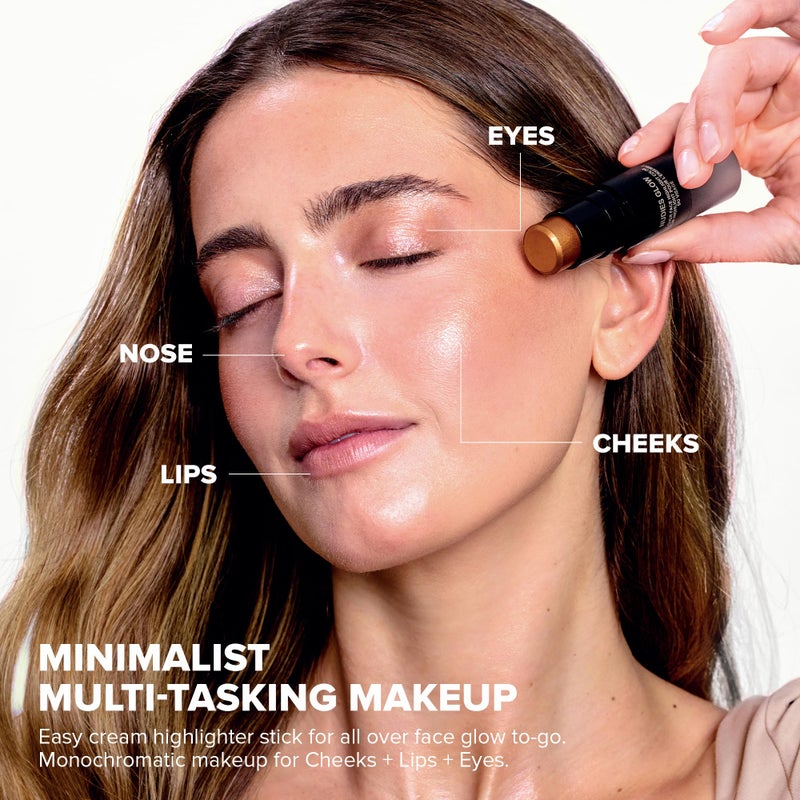 NUDESTIX نودستكس نوديز جلو هايلايتر ستيك - هايلايتر كريمي متعدد الاستخدامات للوجه والعينين والجسم مع فرشاة مدمجة | لمسة لامعة ومشرقة لجميع ألوان البشرة | إيلوميني-نوتي - Image 4
