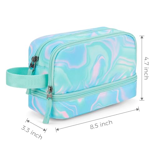 Choco Mocha Blue Pencil Case for Girls, Large Soft Zipper Pencil Pouch for Teen Girls, Pencil Bag for Kids Girl with 3 Compartments, Teal - Image 2