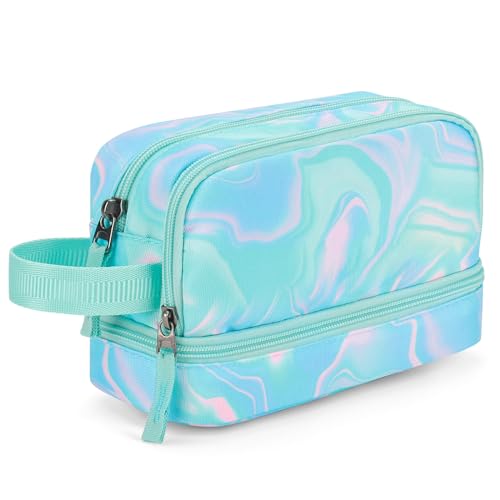 Choco Mocha Blue Pencil Case for Girls, Large Soft Zipper Pencil Pouch for Teen Girls, Pencil Bag for Kids Girl with 3 Compartments, Teal - Image 1