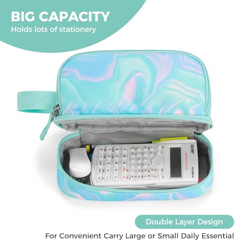 Choco Mocha Blue Pencil Case for Girls, Large Soft Zipper Pencil Pouch for Teen Girls, Pencil Bag for Kids Girl with 3 Compartments, Teal - Image 3
