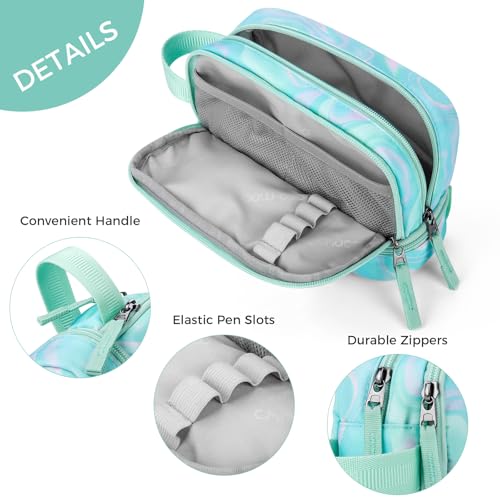 Choco Mocha Blue Pencil Case for Girls, Large Soft Zipper Pencil Pouch for Teen Girls, Pencil Bag for Kids Girl with 3 Compartments, Teal - Image 4