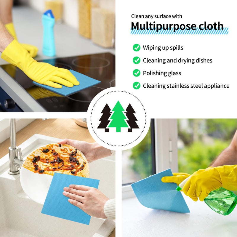 HOMERHYME Swedish Dishcloths, 10 Pack Kitchen Towels Dish Rags, Absorbent Swedish Dish Towels for Kitchen, Non-Scratch Cellulose Sponge Cloths, Biodegradable Washable Reusable Paper Towels, Blue - Image 4