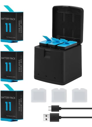 3-Pack 1800mAh Batteries for GoPro Hero 9, 10, 11, 12 with USB Fast Charger and Protective Case - Fully Compatible with Hero 9, 10, 11, 12 Black Models. - pzsku/Z760DA29684E98AB6EAF4Z/45/_/1725929310/35a4086a-f46e-46e5-8d1e-920d8ee25247