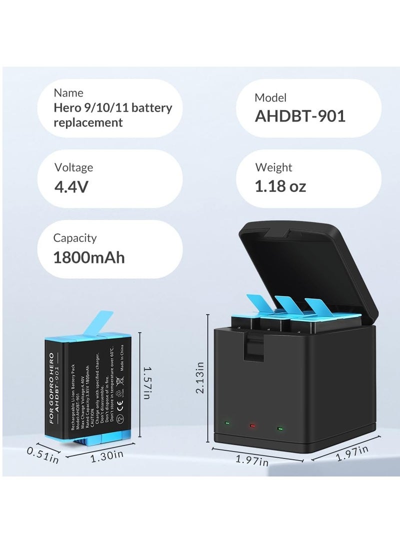 Captaintech 3-Pack 1800mAh Batteries for GoPro Hero 9, 10, 11, 12 with USB Fast Charger and Protective Case - Fully Compatible with Hero 9, 10, 11, 12 Black Models.  - Image 5