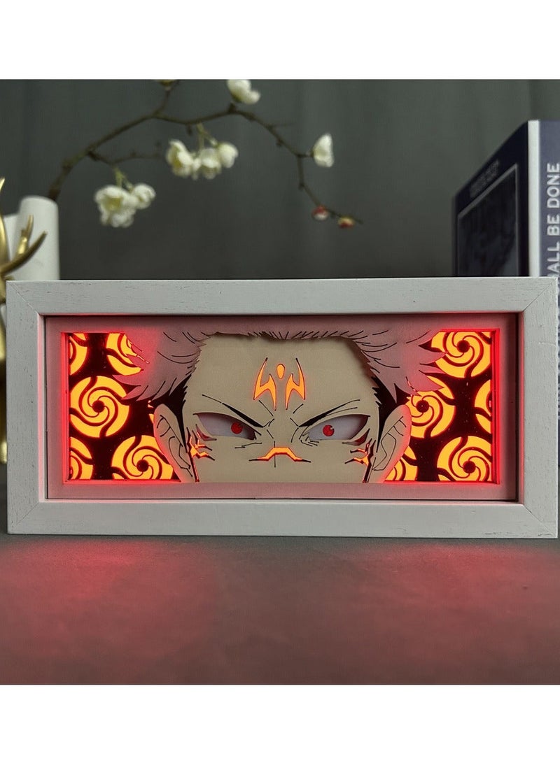 Anime Jujutsu Kaisen Paper Carving Light, Anime Paper Cutting Light RGB Remote Control 16 Color Brightness Adjustable Desktop Night Light - Image 1