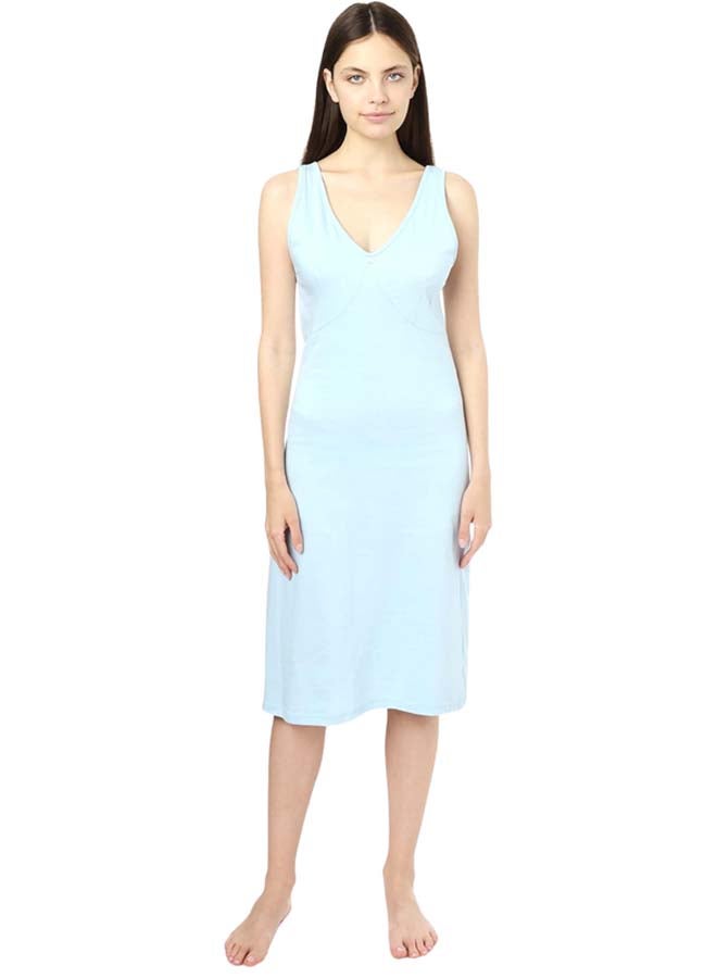 Dahab Cotton Basic V-Neck Full Slip For Women-Baby Blue - Image 2