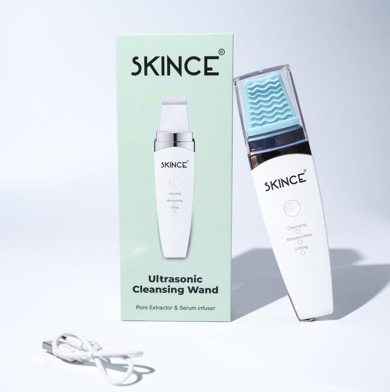 Skince Ultrasonic Cleansing Wand Exfoliates & Unclogs Pores, Stainless Steel Blackhead Remover, Cleansing/Moisturising/Lifting Modes, Deep Cleansing, Portable, Washable, Serum Infuser - Image 1