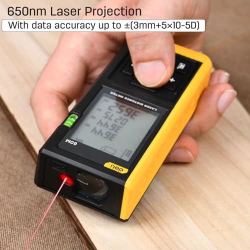 Deli DL4168 3V Laser Distance Measure Up to 60M Range Continuous Distance Volume & Area Measurements Pythagorean Mode 30 Units Max Storage Class 2 Laser Type 630~670nm (1 Pc) - Image 3