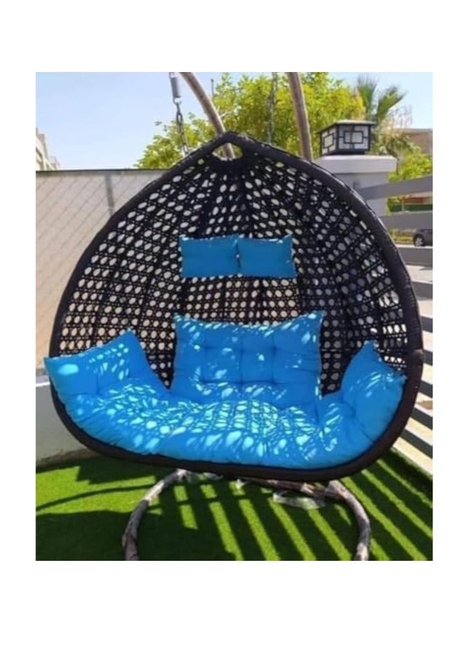 Swing two-person swing, fully iron, covered with natural rattan, treated against rust, can bear a weight of 300 kg, in addition to cotton pillows