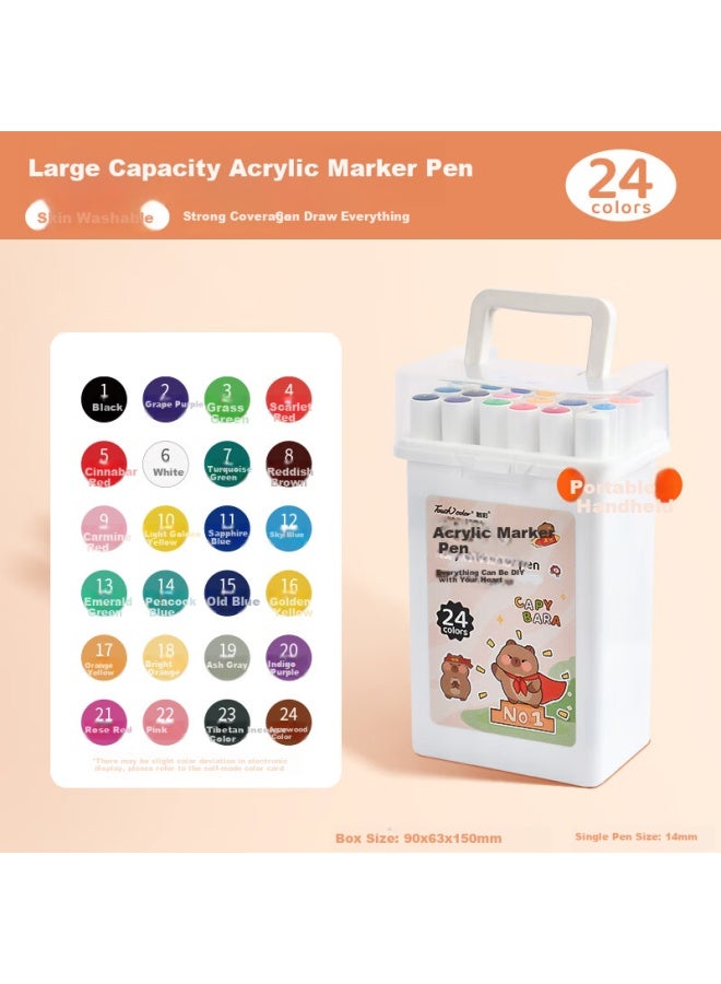 Touchcolor Acrylic Markers, Safe Non-toxic Waterproof Children's Art Drawing Pens, Diy Kindergarten Craft Watercolor Pens, Upgraded Square Handheld Case Set With 24 Colors - Image 1