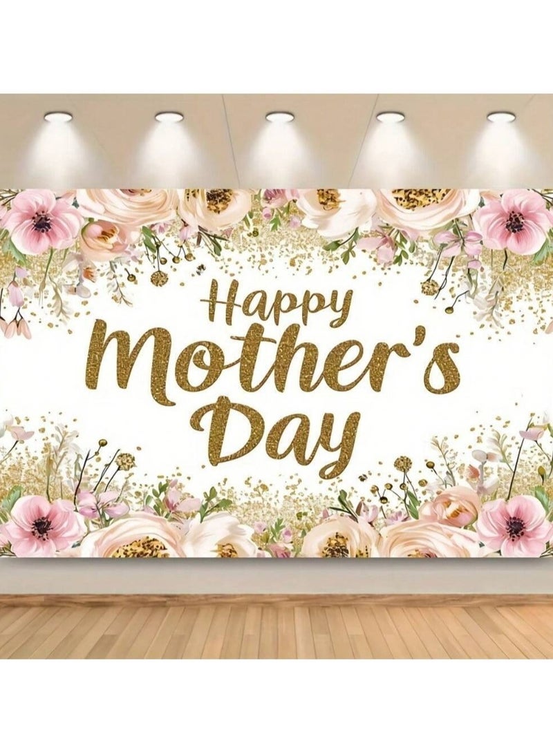 Mother's Day Decoration Backdrop with a Lovely Floral Design in Pink and Gold to Add a Special Touch to Mother's Day – Size 100*150 cm - Image 1