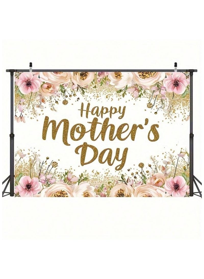 Mother's Day Decoration Backdrop with a Lovely Floral Design in Pink and Gold to Add a Special Touch to Mother's Day – Size 100*150 cm - Image 3
