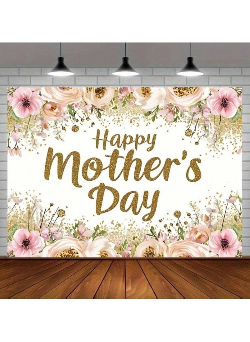 Mother's Day Decoration Backdrop with a Lovely Floral Design in Pink and Gold to Add a Special Touch to Mother's Day – Size 100*150 cm - Image 2