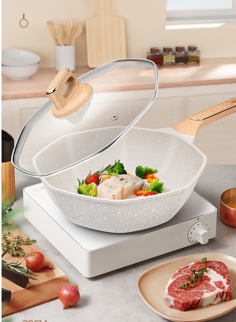 Stir-Frying Pan With Lid And Handle, Non-Stick Frying Pan. It Is For Home Frying And Stir-Frying, Compatible With Induction Cookers. It Is A Special Stir-Frying Pan For Gas Stoves, A Non-Stick Pan A - Image 3