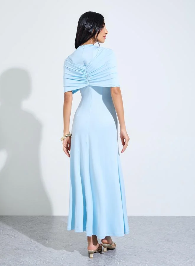 Styli sky blue Light Blue Cape Sleeve A-Line Maxi Dress for Women | Best Price UAE