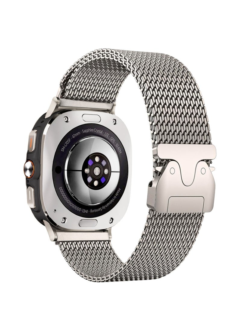 Generic - Titanium Milanese Mesh Loop for Samsung Galaxy Watch Ultra 47мм LTE Men Women, DLC Scratch-resistant Coating Breathable Replacement Strap with Adjustable Parachute-style Buckle for Samsung Watch Ultra, Nature - Image 1