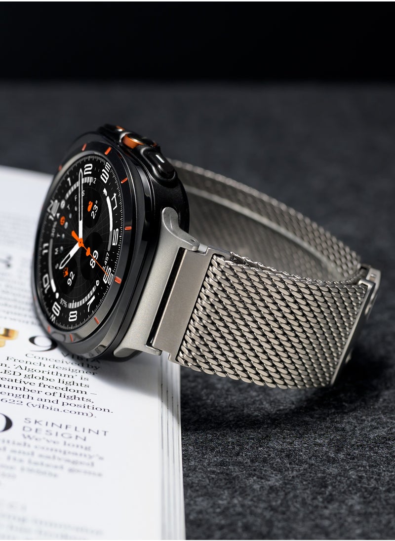 Generic - Titanium Milanese Mesh Loop for Samsung Galaxy Watch Ultra 47мм LTE Men Women, DLC Scratch-resistant Coating Breathable Replacement Strap with Adjustable Parachute-style Buckle for Samsung Watch Ultra, Nature - Image 1