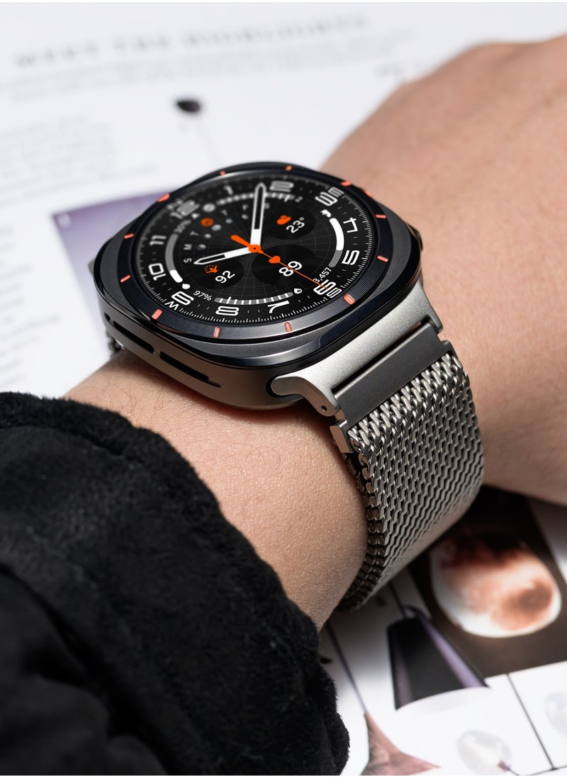 Generic - Titanium Milanese Mesh Loop for Samsung Galaxy Watch Ultra 47мм LTE Men Women, DLC Scratch-resistant Coating Breathable Replacement Strap with Adjustable Parachute-style Buckle for Samsung Watch Ultra, Nature - Image 1