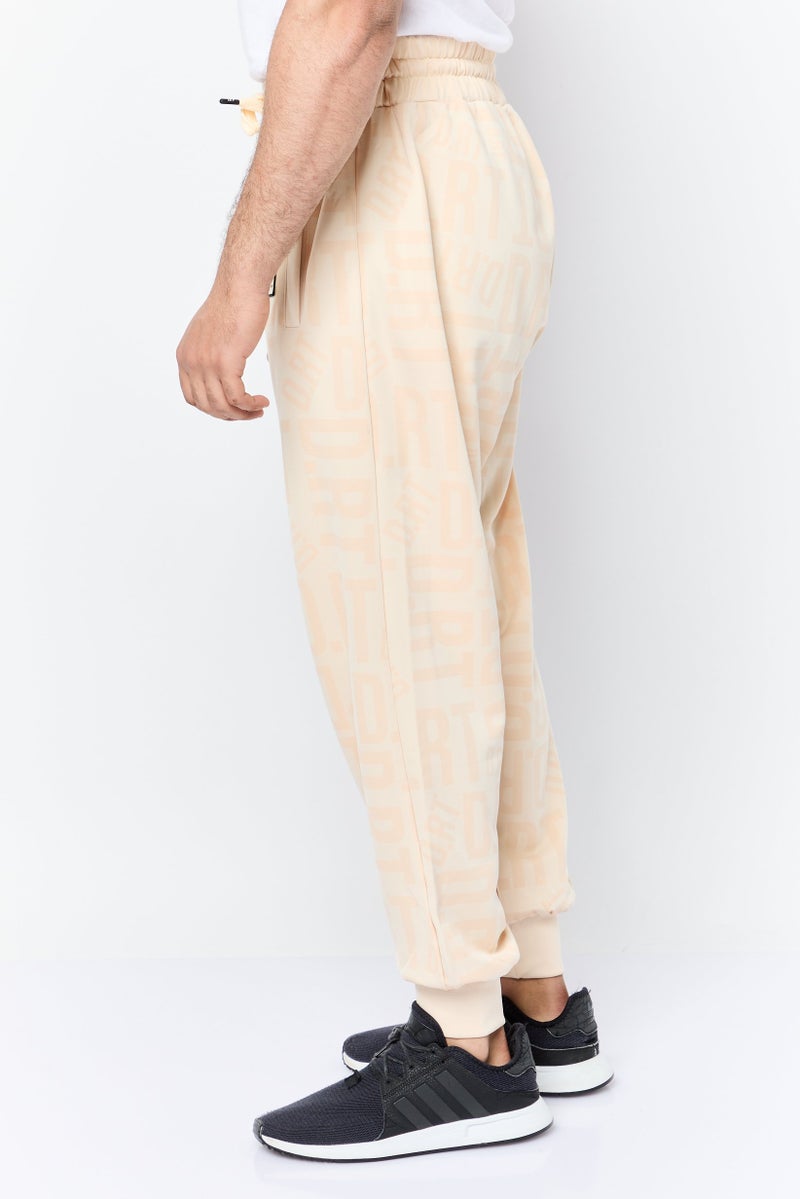 D RT سروال رياضي عادي للرجال بشعار العلامة التجارية، كريمي - Image 3