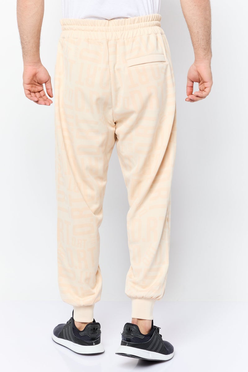 D RT سروال رياضي عادي للرجال بشعار العلامة التجارية، كريمي - Image 4