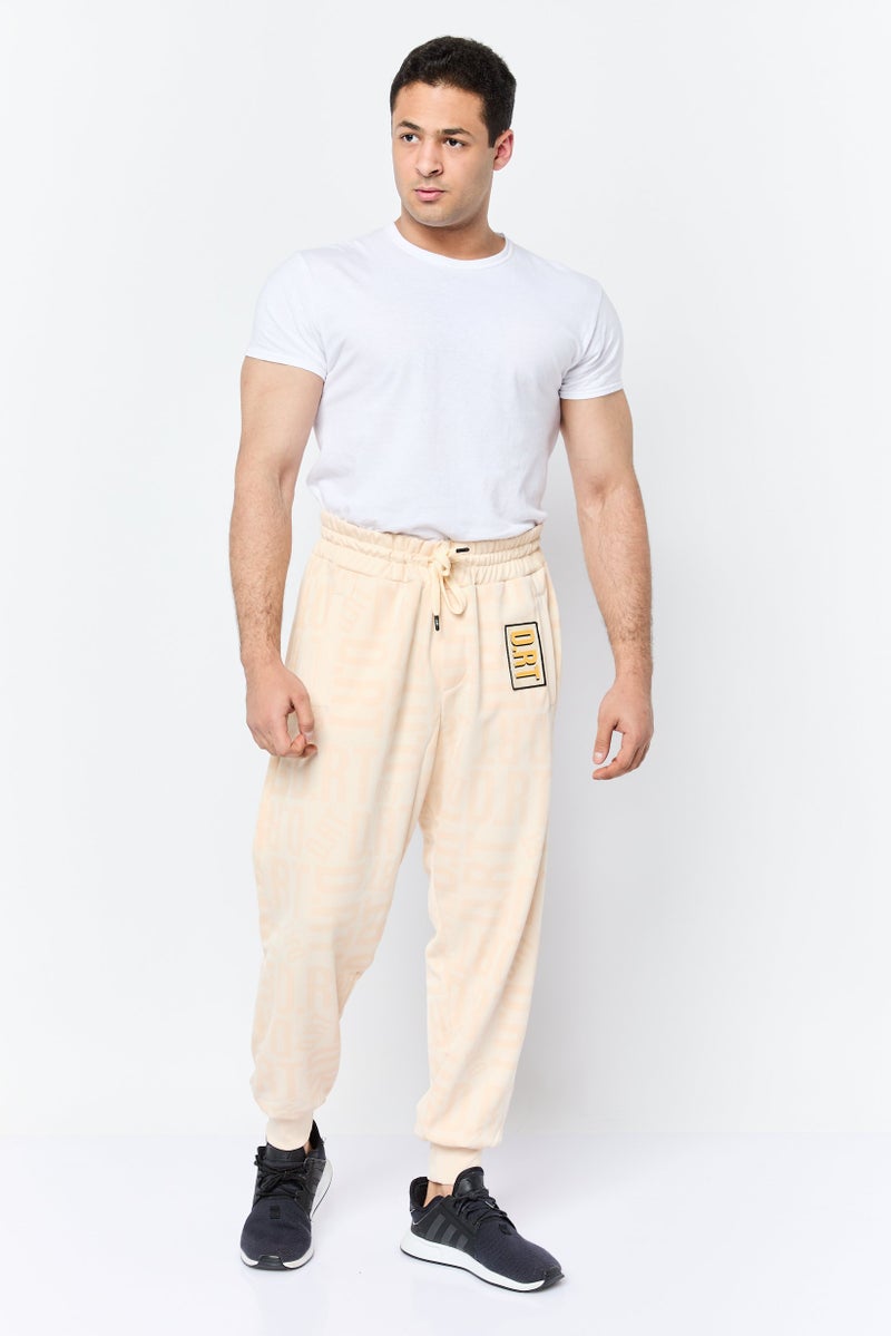 D RT سروال رياضي عادي للرجال بشعار العلامة التجارية، كريمي - Image 2