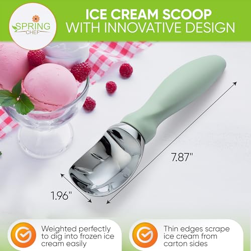 Spring Chef Ice Cream Scoop with Comfortable Handle, Professional Heavy Duty Sturdy Scooper, Premium Kitchen Tool for Cookie Dough, Gelato, Sorbet, Pistachio - Image 2