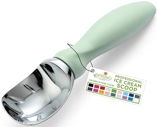 Spring Chef Ice Cream Scoop with Comfortable Handle, Professional Heavy Duty Sturdy Scooper, Premium Kitchen Tool for Cookie Dough, Gelato, Sorbet, Pistachio - Image 1