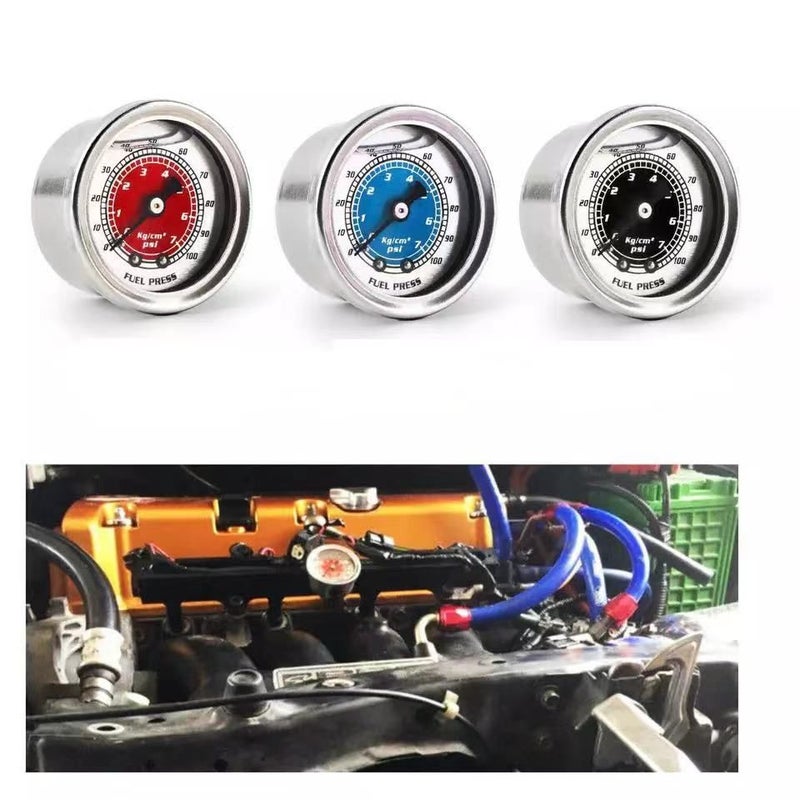Automotive Modification Universal Fuel Shock Resistant Hydraulic Pressure Gauge Axial 40mm Pointer Pressure Range 0 100PSI Blue - Image 1