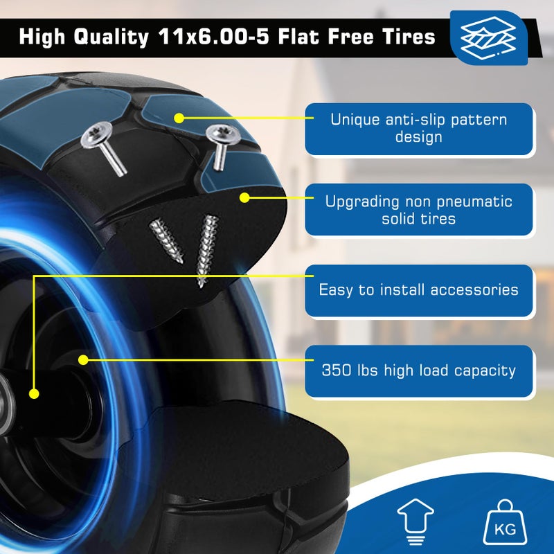 Iococee 11x6.00-5 Flat Free Tire,2 Pack 11x6.00-5 Tires for Zero Turn Mower With 3/4 & 5/8" or 1/2â€ Bearing,6"-8" Centered Hub,11x6-5 Lawn Mower Tires Flat Free,Load 400lbs - Image 4