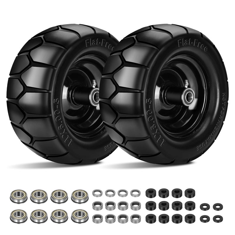 Iococee 11x6.00-5 Flat Free Tire,2 Pack 11x6.00-5 Tires for Zero Turn Mower With 3/4 & 5/8" or 1/2â€ Bearing,6"-8" Centered Hub,11x6-5 Lawn Mower Tires Flat Free,Load 400lbs - Image 1