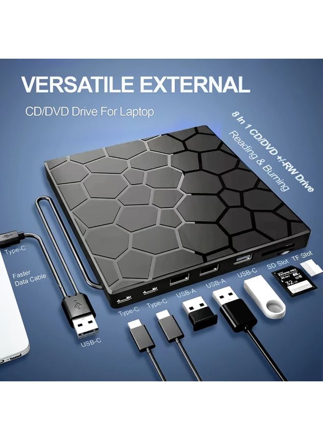 Black External CD DVD Drive USB 2 0 Portable Burner Writer Player for Laptop PC Desktop - Image 1