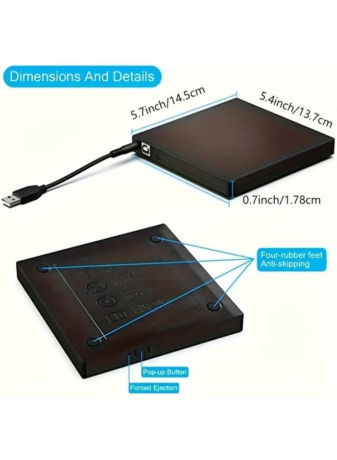 Black External CD DVD Drive USB 2 0 Portable Burner Writer Player for Laptop PC Desktop - Image 3